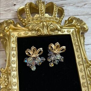 Vintage Gold and Crystal AB Clip On Earrings